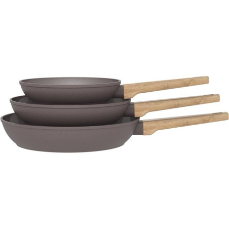 Set de 3 poeles - Tous feux dont induction - ARTHUR MARTIN - AM1052 - Revetement céramique - Ø 20-24-28 cm - Taupe