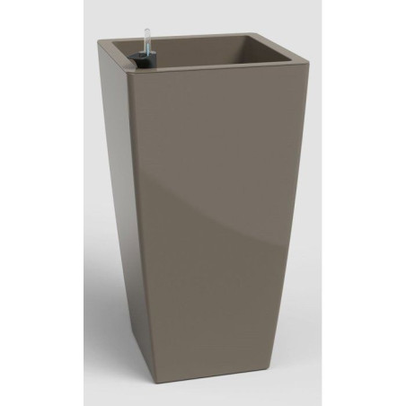 Pot de fleur haut carré avec systeme auto-arrosage PISA SWS - Plastique - Taupe - 33x33xH61cm - Int/Ext - ARTEVASI