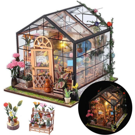 Book Nook - Kit DIY a construire Maquette 3D Serre Livre - Serre Fleurie Green Nook - 20 x 18 x 19 cm