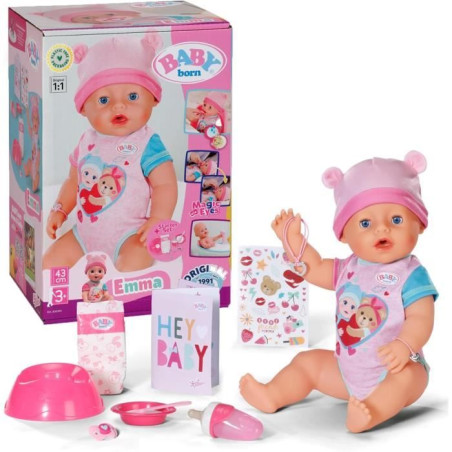 Poupon - BABY BORN - Emma - 10 fonctions - 10 accessoires - Sans piles - 43cm - Des 3 ans
