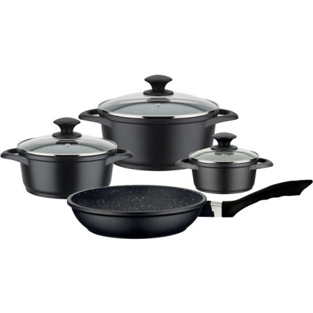 Batterie de cuisine - Tous feux dont induction - GSW - GOURMET GRANIT - Fonte d'aluminium massive - 7 pieces - Sans PFAS - Noir