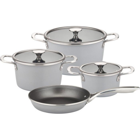 Batterie de cuisine - Tous feux dont induction - GSW - STRATOS - Acier émaillé - 7 pieces - Gris