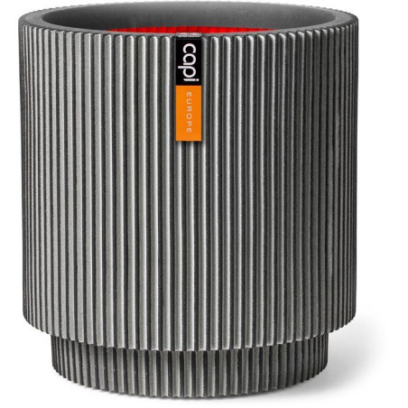 Pot de fleurs cylindre Groove NL - Plastique - Anthracite - 36 x 38 cm - CAPI EUROPE