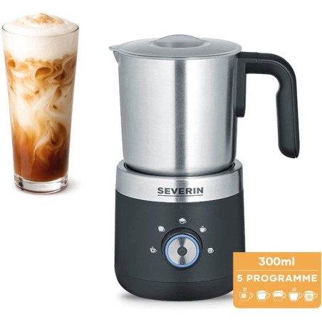 Emulsionneur de lait a induction - SEVERIN - SM3588 - Mousseur de lait chaud ou froid 300 ml en inox - 550 W - inox/noir