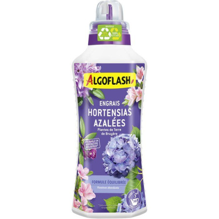 Engrais hortensias Azalées - Plantes de terre de Bruyere - Formule équilibrée - 1 L - ALGOFLASH