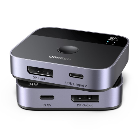 UGREEN Switch DisplayPort USB C 8K60Hz 2 Entrées 1 Sortie DP 1.4 Commutateur USB C DisplayPort Supporte 3D HDR10+ HDCP2.3 Haute