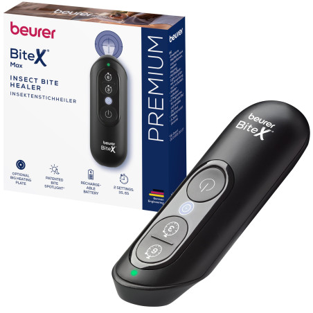 Beurer BiteX Max Deep Black, stylo anti moustique chauffant contre piqure moustique, dispositif contre les démangeaisons avec gr