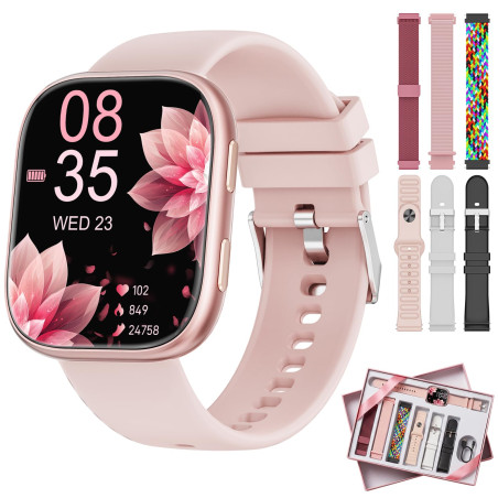 Montre Connectée Femme pour 7 Bracelets et Coffret Cadeau, 1.83\'\' HD Smartwatch avec Appel Bluetooth, Montre Connectée pour Fr