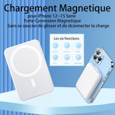 Batterie Externe Magnétique,5000mAh Magnetic Powerbank,PD20w Fonction de Charge Rapide sans Fil Chargeu, Recharge Rapide Portabl