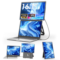 Teamgee Écran Portable 16,1" FHD 1200P IPS avec support magnétique à 360° et hauteur ajustable, écran double ultra‑fin pour Mac