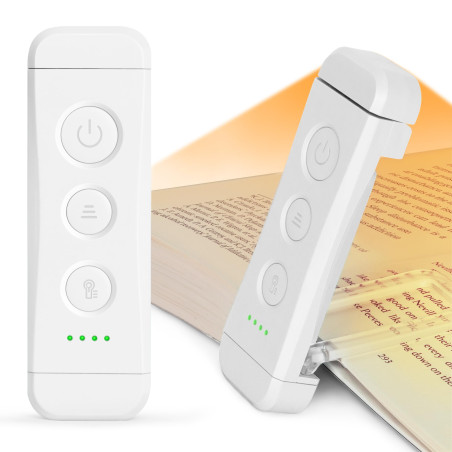 Glocusent Lampe de Lecture Rechargeable, Lampe Lecture Clip au Lit, 3 Couleurs Chaudes X 5 Réglages de Luminosité, Compacte et D