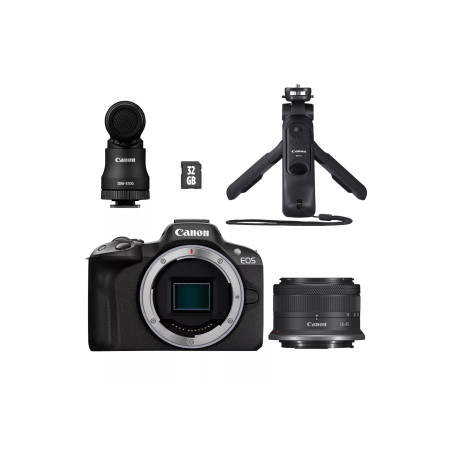 Kit créateur de Contenu UGC Canon EOS R50 - Appareil Photo Hybride APS-C 4K, Wi-FI, Bluetooth, Compact, idéal pour Le vlog, pour