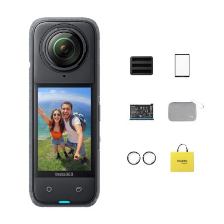 Insta360 X4 Pack Action - Caméra d'action 360° 8K étanche, vidéo Grand Angle 4K, Effet de Perche à Selfie Invisible, protège-obj