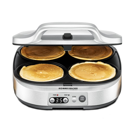 ROMMELSBACHER Pancake Maker PC 1800, 4 plaques de Cuisson de 13,5 cm de diamètre, revêtement antiadhésif, minuterie de 15 Minute