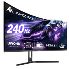 Amzfast Ecran Pc Gamer Incurvé 34 Pouces, 240Hz, UWQHD 3440x1440 (21:9), 1 ms MPRT, Eyes Care, sRGB 130%, Adaptive Sync, HDR, HD