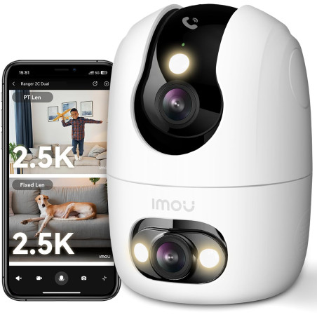 Imou 4K(4MP+4MP) Caméra Surveillance WiFi Intérieur Double Objectif, WiFi 2,4G/5GHz, Vision Nocturne Couleur