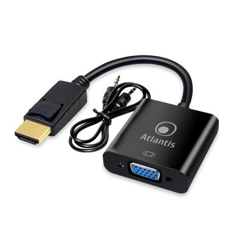 Atlantis A04-HDMI_VGA Adaptateur HDMI vers VGA (D-SUB), 1080p 60Hz, port audio de 3,5 mm, pour PC et ordinateur portable