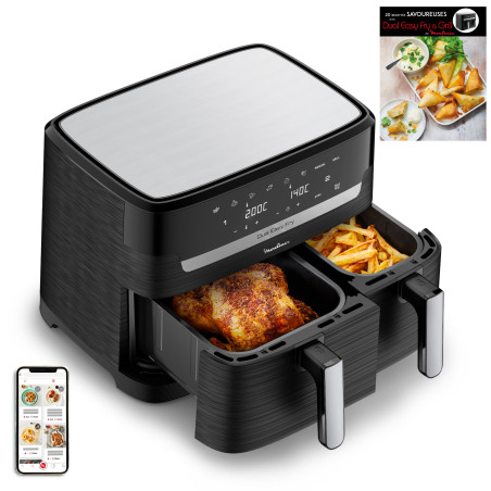 Moulinex air fryer deux compartiments + livre de 20 recettes, Capacité XXL 8,3L, Jusqu\'à 8 personnes, 7 Programmes automatiques