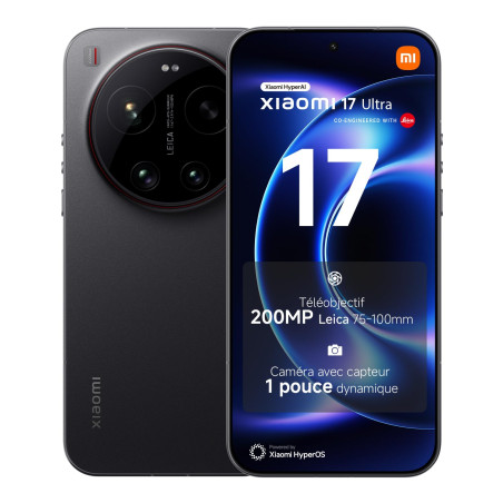 XIAOMI 17 Ultra, Smartphone 16+1024 GB, Téléobjectif Leica 200MP 75–100mm, Capteur LOFIC HDR, HyperAI, Optique Leica APO, Noir
