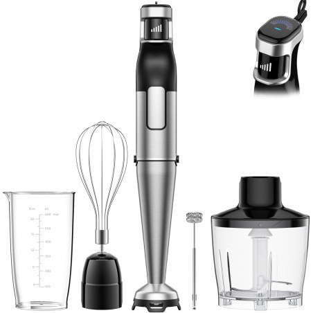 BESROY Mixeur Plongeant 5 en 1, 1100W, Vitesse Progressive, Lames Inox & Protection Anti-rayures, Hachoir Électrique, Fouet, Mou