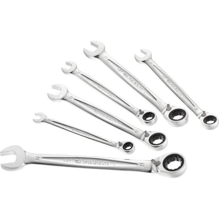 Coffret de 6 clés mixtes a cliquets FACOM -467B.JE6PB - Ouvertures de 8 a 17 mm - Cliquet 5° - oeil Profil 12 pans OGV