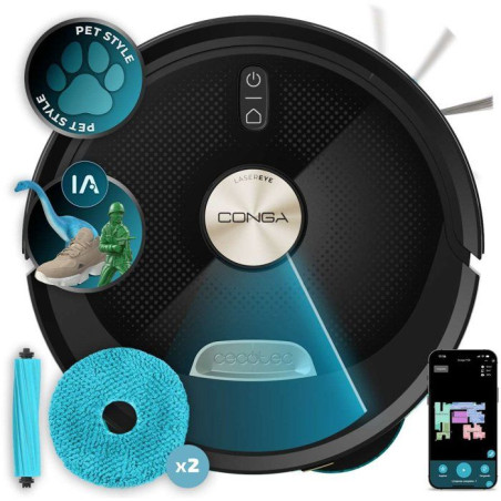 Aspirateur robot laveur - CECOTEC Conga M100 Spin AI - 20 000 Pa - 220 m² - Noir