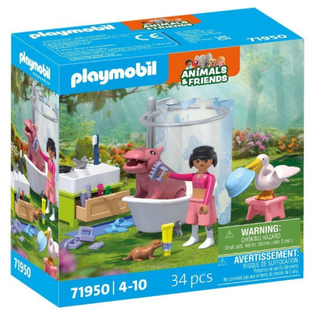PLAYMOBIL 71950 L'heure du bain des animaux, Animals & Friends, 34 pieces, Des 4 ans