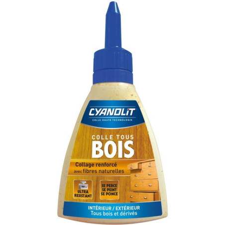 Colle a bois - Cyanolit - Colle tous bois 125 g - Vynilique renforcée - Intérieur et extérieur - Multi-supports