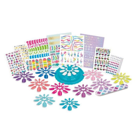 Kit de nail art stylé - Lexibook - Ongles a Presser avec Stickers, Cristaux et Bijoux - Manucure Facile Effet Salon - Des 8 ans