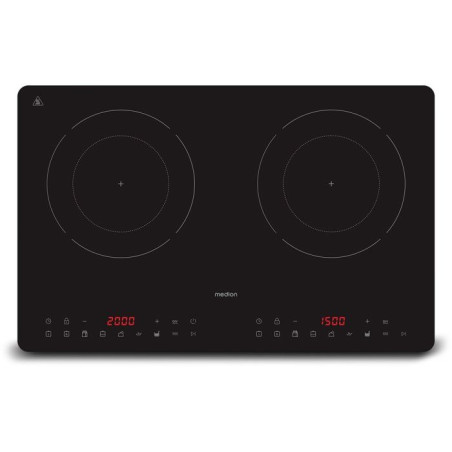 Plaque a induction double - Medion - 2 feux - Ø 24 cm - MD 100091 - Surface entierement vitrée - 8 programmes - 3500 W