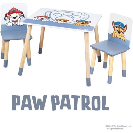 Set table et 2 chaises pour enfant - ROBA - Pat'Patrouille - Pieds en bois massif - Blanc / Ciel / Naturel