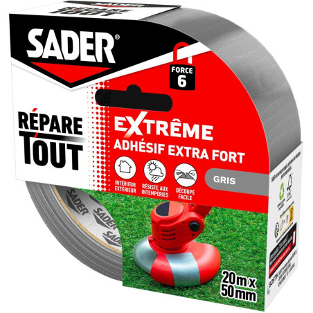 Adhésif extra fort - SADER - Repare tout extrême - Gris - Intérieur & Exterieur - Toutes surfaces - Facile à découper - 20