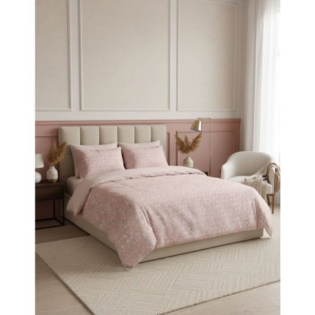 Parure de lit King Size - 1 housse de couette 240 x 220 cm + 2 taies d'oreiller 60 x 60 cm - 100% coton renforcé - Saumon / Bla
