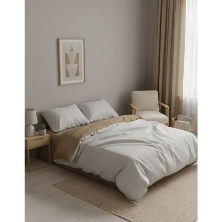 Parure de lit - 1 housse de couette 140 x 200 cm + 1 taie d'oreiller 60 x 60 cm - 100% coton renforcé - Beige