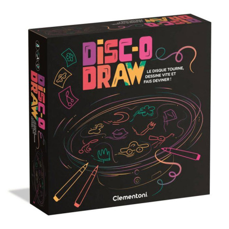 Disc'o Draw - Clementoni - Jeu d'ambiance - Dessine pendant que le disque tourne - Jeu en famille - 3 a 6 joueurs - Des 8 ans