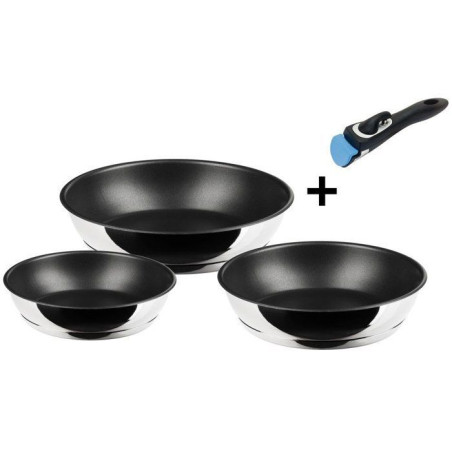 Set de poeles - INOXIBAR - Athos 18-22-26 cm - antiadhésif Quantum - manche amovible - induction