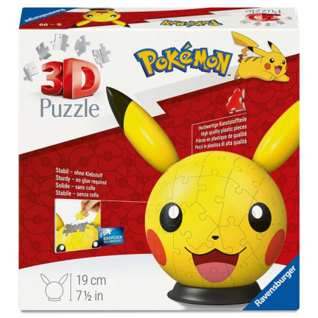 Ravensburger - Puzzle 3D Ball - Pikachu Pokémon - Dès 6 ans - 72 pièces numérotées à assembler sans colle-Diamètre : 13 c