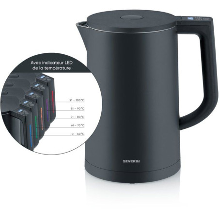 Bouilloire électrique 1,7L et température réglable - SEVERIN - WK3483 - 2200 W - réglage jusqu'a 100° C - noir mat