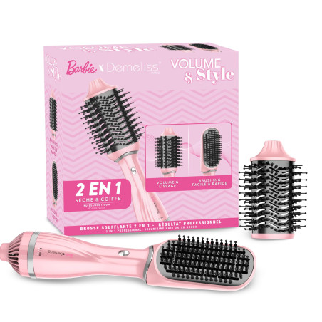 Optez pour la Brosse Soufflante DEMELISS 2 en 1 Barbie™ sèche avec 2 têtes interchangeable
