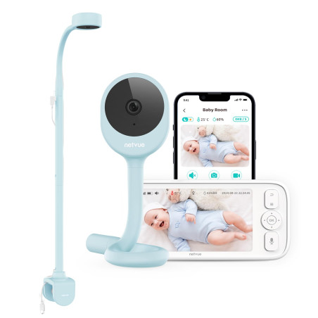 Babyphone sans fil avec support NETVUE- caméra 108p - 5000mAh, sans WiFi Bleu