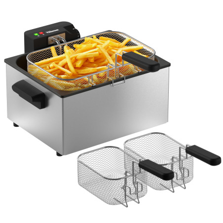 Friteuse à huile TRSTAR - 5 L, 3000 W - acier Inoxydable - thermostat réglable + panier amovible, usage semi professionnel