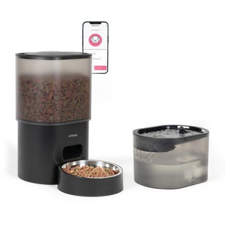Distributeur de croquettes automatique et fontaine a eau - LIVOO - PET107 - Capacité 3 L - Connecté TUYA
