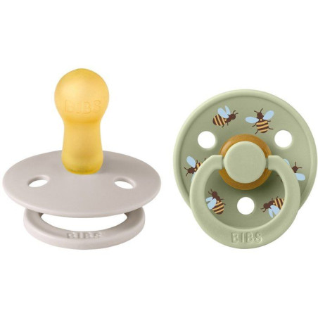 Sucette bébé - BIBS Studio Colour - Ronde - T2 - Caoutchouc naturel - Mushroom Mix - Pack de 2