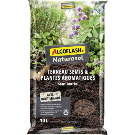 Terreau Semis plantes aromatiques - Avec biostimulant - Sans tourbe - 10 L - ALGOFLASH NATURASOL
