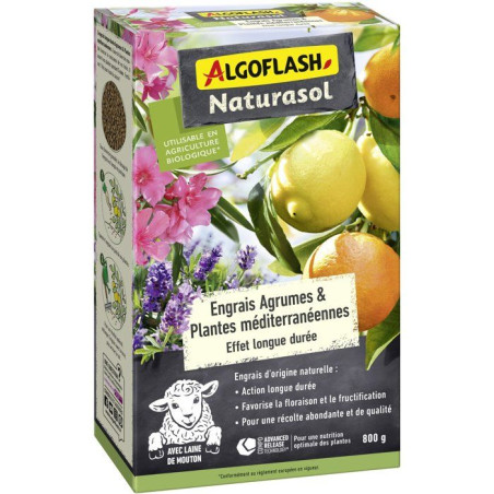 Engrais Agrumes plantes méditerranéennes - Engrais d'origine naturelle - Longue durée - 800 g - UAB - ALGOFLASH NATURASOL