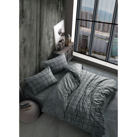 Parure de lit - 1 housse de couette 240 x 220 cm + 2 taies d'oreiller 60 x 60 cm - 100% coton renforcé - Noir