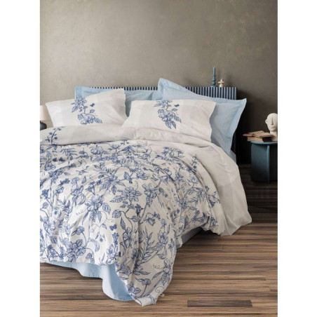 Parure de lit - 1 housse de couette 240 x 220 cm + 2 taies d'oreiller 60 x 60 cm - 100% coton renforcé - Bleu
