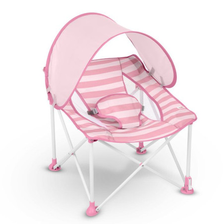 BRIGHT STARS Transat bébé pliable Rose Pop 'N Chill, pare soleil SPF +50 et sac de transport inclus