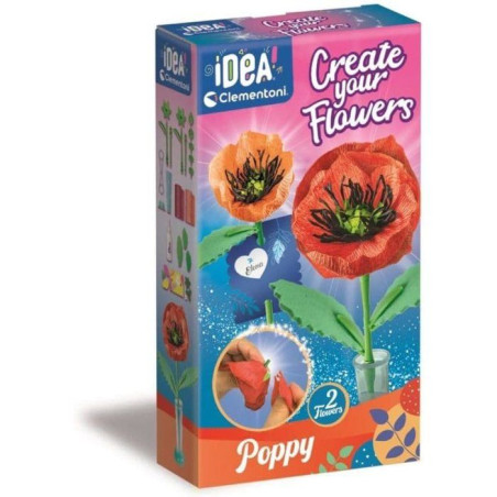 Crée tes fleurs - Coquelicot - Clementoni - Coffret de 2 fleurs a assembler et personnaliser - a partir de 8 ans