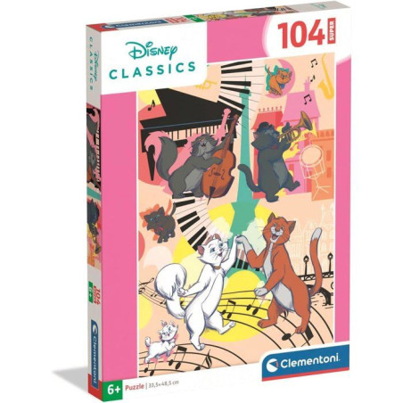 Clementoni - Aristochats - Puzzles 104 Pieces Super - Puzzle enfant - Des 6 ans - 48.5 x 33.3cm